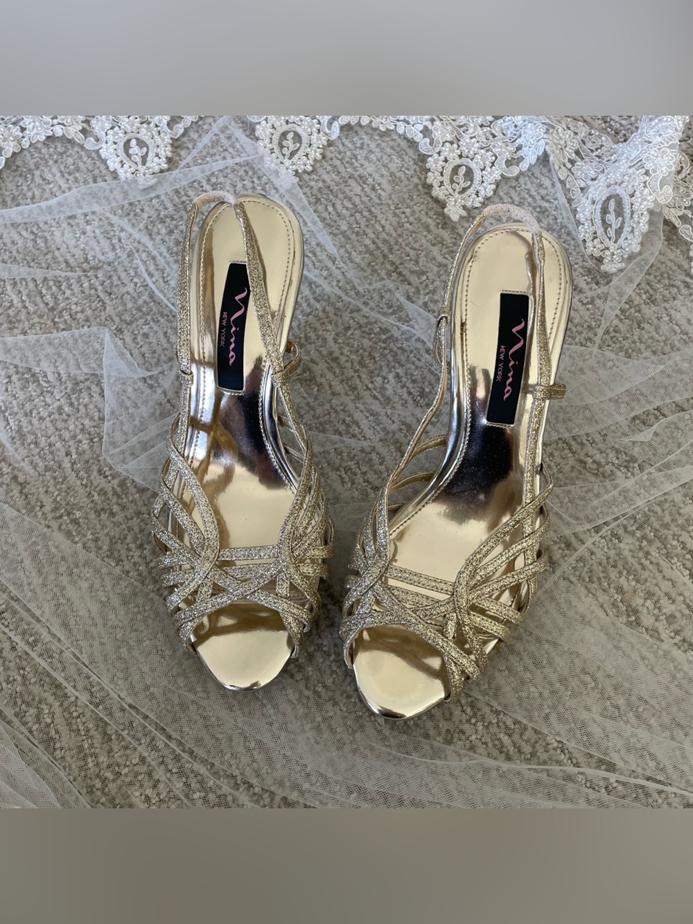 Nina Metallic Gold Strappy Evening Sandals